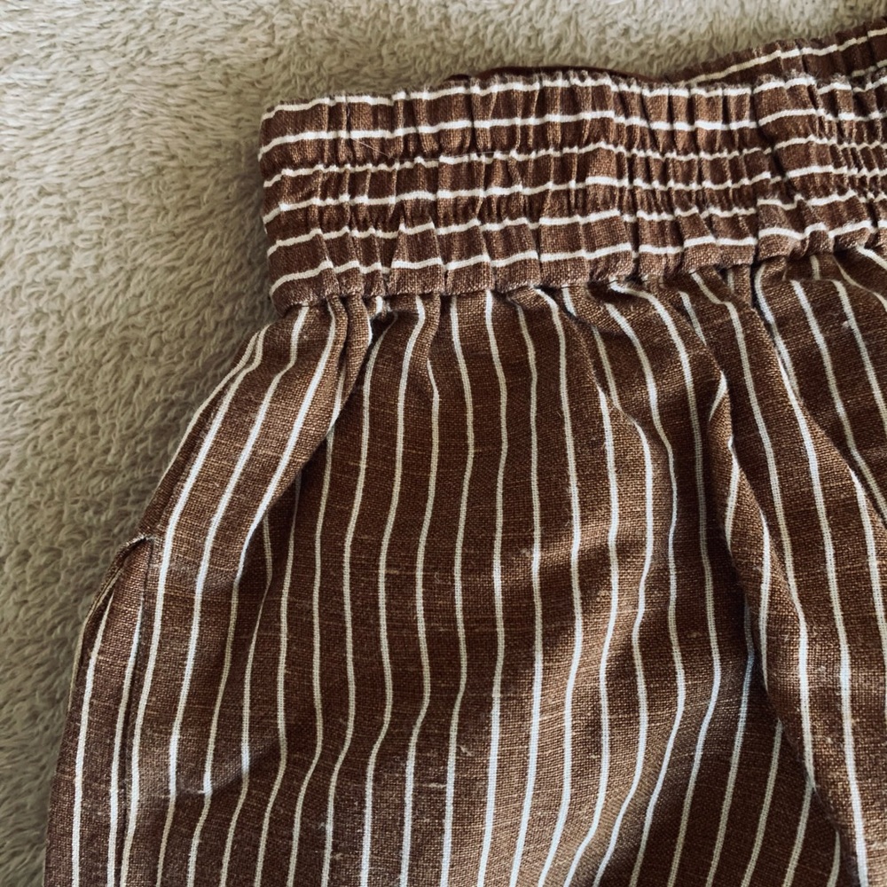 Jones + Co Br and Wh Striped Linen Wide Pants